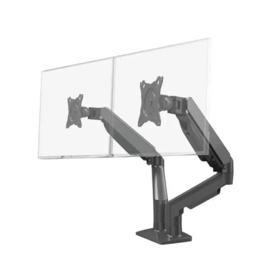 Dual arm monitor mount with height, width, angle adjustment, VESA mount compliant, graphite finish
